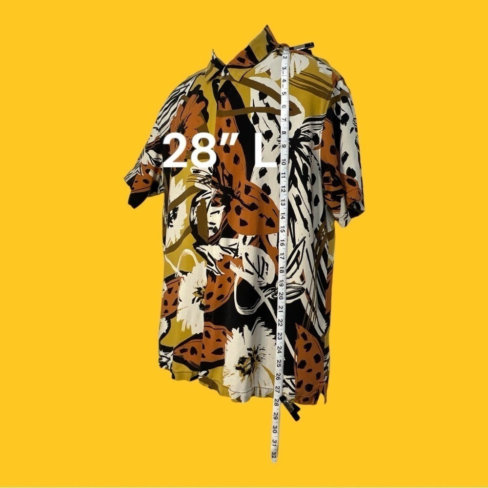 Bershka Tropical Fall Colors Print Short Sleeve Button Down Shirt Size M - Picture 3 of 6